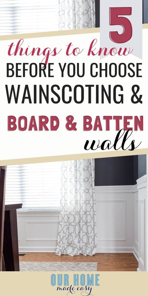 Deciding wainscoting vs board and batten? Here are the biggest differences between the two and which is the best option! #homedeocr #diy #farmhousestyle #ourhomemadeeasy Installing Wainscoting, Diy Porch Decor, Mudroom Makeover, Diy Wainscoting, Diy Window Treatments, Thrifty Decor Chick, Diy Home Accessories, Board And Batten Wall, Build A Wall