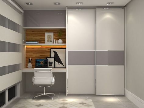 Sliding Wardrobe With Study Table Design, Wardrobe With Computer Table, Wardrobe Cum Study Table, Study Bedroom Design, Wardrobe With Study Table Design, Wardrobe Small Bedroom, Modern Bedroom Wardrobe Design, Almirah Designs For Bedroom, Small Bedroom Wardrobe