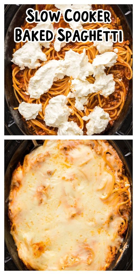 This Slow Cooker Baked Spaghetti has a slow-simmered beef sauce layered with pasta with a cream cheese layer, and a mozzarella layer. It's often called Million Dollar Spaghetti, whatever you choose to call it, it's delicious. - The Magical Slow Cooker Spaghetti Crockpot Recipes, Crockpot Baked Spaghetti, Spaghetti Million Dollar, Spaghetti Crockpot, Crockpot Spaghetti, Slow Cooker Pasta Recipes, Magical Slow Cooker, Crockpot Pasta Recipes, Baked Spaghetti Recipe