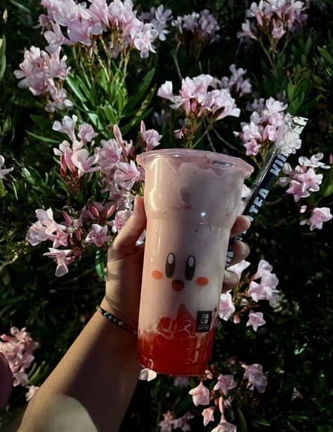 #kirby #boba #cute #flowers #pink #kirbyboba #aesthetic Kirby Boba, Boba Cute, Cute Flowers, Spring Wallpaper, Flowers Pink, Kawaii Wallpaper, Real Flowers, Kirby, Voss Bottle