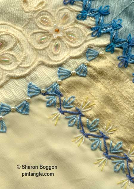 A tutorial on how to work decorative crazy quilt seams Crazy Quilts Patterns, Crazy Quilt Stitches, Crazy Quilt Blocks, Crazy Patchwork, Crazy Quilting, Crazy Quilt, Quilt Stitching, Hand Embroidery Stitches, How To Work