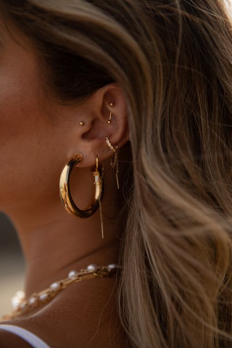 ~ 18k gold plated ~ Cz stones ~ 12mm x 12mm ~ No piercing required ~ Sold as 1 earring Ear Piercings Aesthetic, Gold Earring Stack, Ear Ideas, Ear Stacks, Earring Stacks, Estilo Hippy, Festival Earrings, Estilo Hippie, Western Earrings