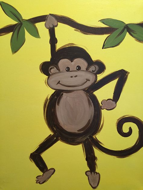 Monkey Painting Easy, Monkey Painting, Kids Painting Party, Kindergarten Art Projects, Kids Canvas, Small Canvas Art, Kindergarten Art, Diy Canvas Art Painting, Art Drawings For Kids