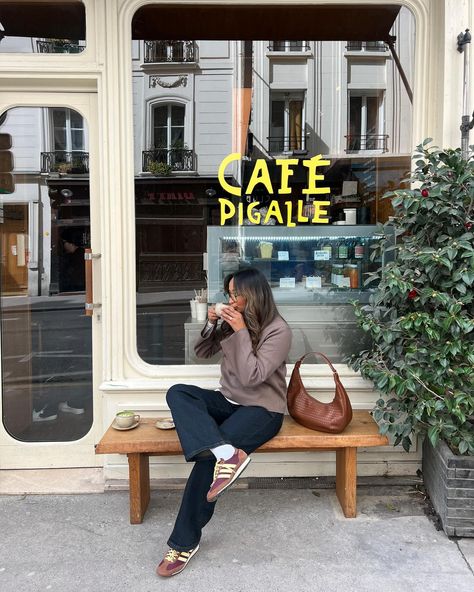 See you at cafe pigalle 🍵 last photo is giving me 👵🏼 vibes . . . . #pariscafe #parisstyle #coffeedate #brownoutfit #sl72 #adidasoriginals #streetstyled #outfitdiary #dailyootd #discoverunder100k #pinterestgirl Brown Trainers Outfit, Brown Adidas Outfit, Sl 72 Adidas Outfit, Adidas Sl 72 Woman Outfit, Brown Sneakers Outfit Women's, Adidas Outfit Summer, Outfit Cafe, Brown Shoes Outfit, Me Vibes