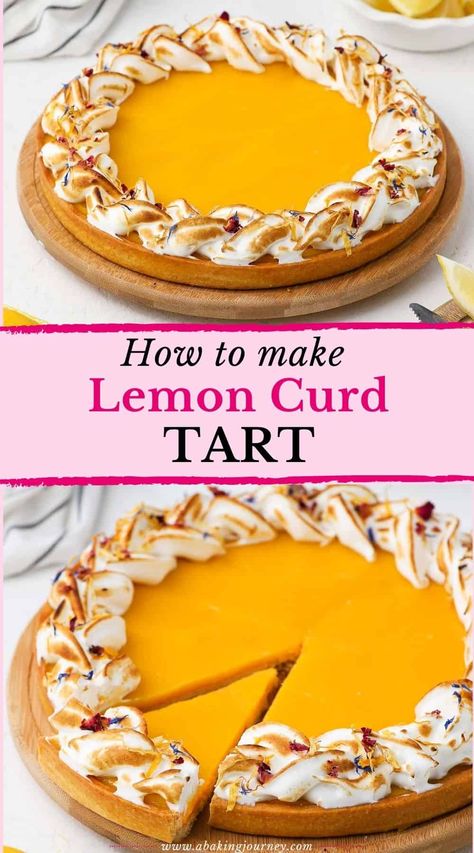 This delicious Lemon Curd Tart combines a homemade shortcrust pastry tart curst, tangy lemon curd filling and an optional Swiss meringue topping. The lemon tart with meringue is a great classic dessert for a dinner party or a special occasion. Tart Video, Almond Butter Cookie Recipe, Curd Tart, Easy Tart Recipes, Lemon Curd Tart, Meringue Topping, French Tart, Homemade Lemon Curd, Curd Filling