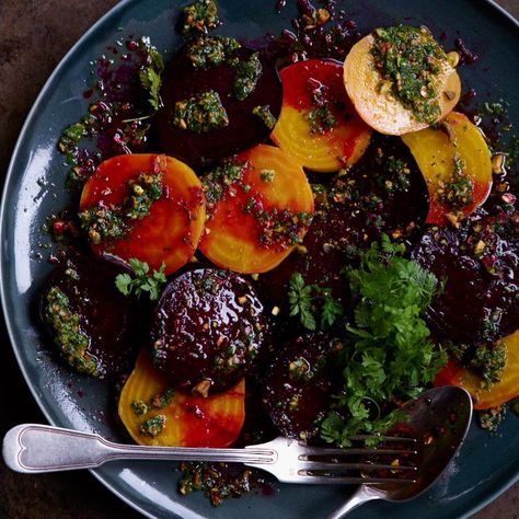 Roasted Beets with Pistachios, Herbs and Orange Beets Roasted, Celery Leaves, Orange Recipe, Beets Carrots, Herb Dressing, Orange Food, Thanksgiving Salad, Vegan Thanksgiving, Roasted Beets