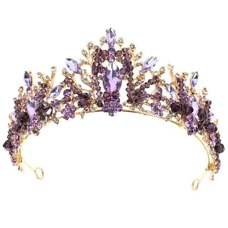 Description This is an elegant crown. High-quality materials, durable, safe and reliable. Lightweight and easy to carry. The design is exquisite and beautiful. Let you stand out at the wedding. Sparkling violet crystal decorations will leave an unforgettable moment for your wedding or engagement. Features - Color: As shown. - Material: Zinc alloy, rhinestones and crystal glass. - Size: 16.00X16.00X7.00cm/6.29X6.29X2.75inch. - Unique and exquisite design make your more eye-catching. - Made of pre Quinceanera Crowns Purple, Quince Crowns Gold, Quince Crowns Gold And Purple, Purple Butterfly Quinceanera Crown, Quince Crowns Silver And Purple, Purple Princess Crown, Hair Accessories Green, Amethyst Crown, Gold Headpiece Wedding