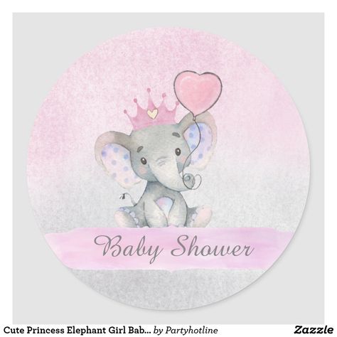 Baby Girl Stickers Free Printable, Cricut Baby Elephant, Round Baby Elephant Door Hangers, Elephant Stickers Printable, Elephant Baby Shower Theme Girl Purple, Baby Shawer, Cute Princess, Watercolor Elephant, Elephant Baby Showers