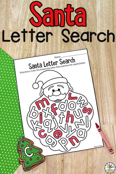 With this free printable Santa Letter Search Activity, your preschoolers can work on letter recognition and much more. Christmas Literacy Activities, Christmas Literacy, December Kindergarten, Christmas Learning, Preschool Christmas Activities, Letter Recognition Activities, Christmas Lesson, December Activities, Christmas Centers