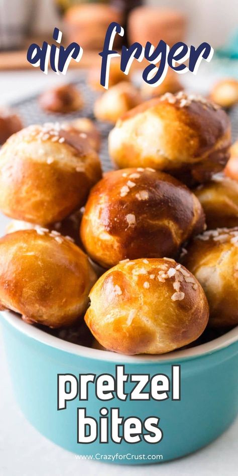 EASY Air Fryer Pretzel Bites Recipe - Crazy for Crust Air Fryer Pretzel Bites, Air Fryer Pretzel, Homemade Pretzel Bites, Pretzel Bites Recipe, Homemade Pretzel, Pretzel Bites Recipes, Crazy For Crust, Air Fryer Oven Recipes, Air Fry Recipes