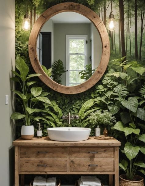 Spa Bathroom Decor Ideas, Bathroom Jungle, Earthy Bathroom Ideas, Tulum House, Jungle Bathroom, Modern Boho Bathroom, Spa Bathroom Decor, Elegant Bathroom Design, Tropical Bathroom