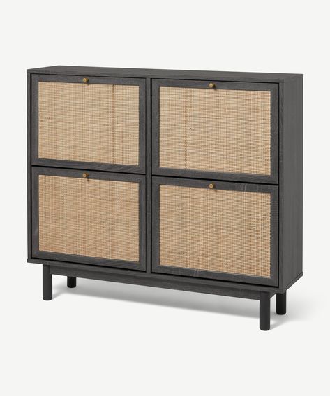 Pavia Wide Double Shoe Storage, Natural Rattan & Black Wood Effect | MADE.com How To Make Shoe Storage, Colonial Decor, Design Sofa, Shoe Storage, Beautiful Interiors, Black Wood, Design Furniture, Sofa Design, Shoe Rack