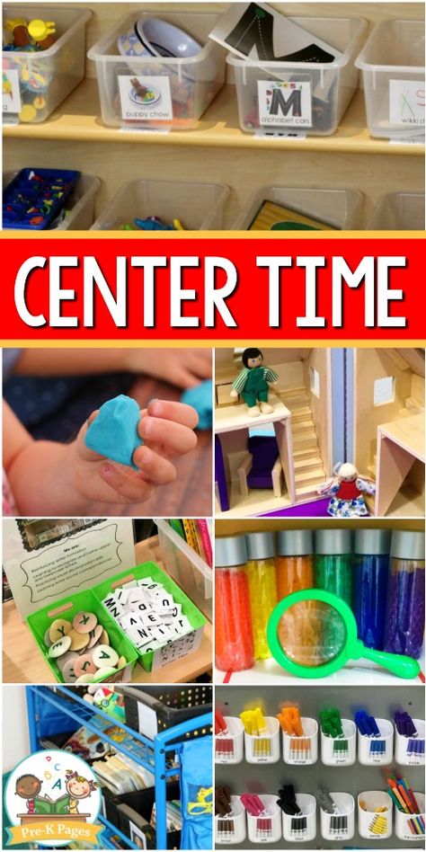 Center Time Management for Preschool and Pre-K Preschool Stations, Prek Centers, Preschool Classroom Organization, Preschool Classroom Setup, Learning Centers Preschool, Center Management, Center Rotations, Pre K Pages, Classroom Pictures