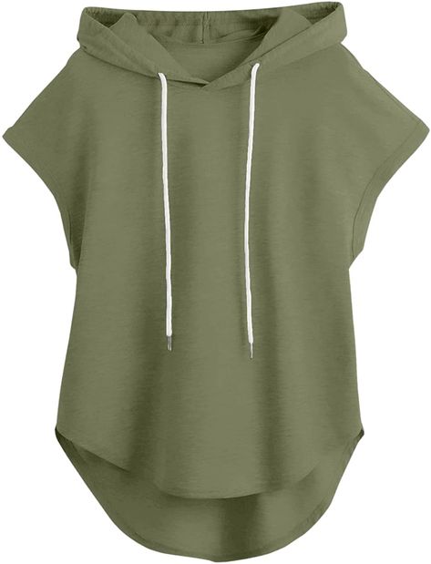 Milumia Women's High Low Hem Cap Sleeve Drawstring Hoodie Sweatshirt Tunic Top : Clothing, Shoes & Jewelry Hooded Tee, Women Workout, Tunic Hoodie, Short Sleeve Hoodie, Casual Cap, Tunic Sweatshirt, Sleeveless Hoodie, Branded Sweatshirts, Women T Shirts