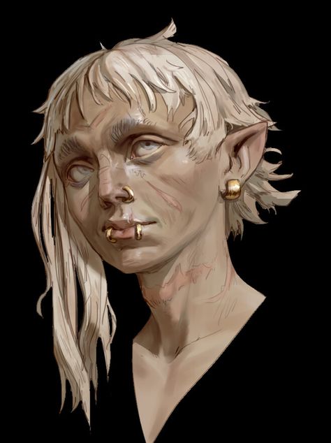 Burnt Character Design, Bald Female Character Art, Androgynous Dnd Character, Half Orc Dnd, Mutant Character Design, Orc Berserker, Orc Art, Dnd Elves, Half Orc