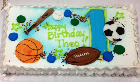 Sports theme first birthday cake Sports Birthday Cakes, Cakes For Kids, Sports Themed Cakes, Sports Cakes, Diaper Cake Centerpieces, Sports Baby Shower, Sports Theme Birthday, Happy 7th Birthday, Sports Birthday Party