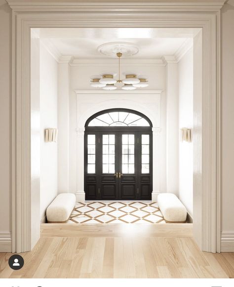 Anthology Creative Studio, Entryway Tile, Foyer Flooring, Entryway Flooring, Interior Design Dining Room, Hallway Designs, Bubble Chandelier, Dining Room Interiors, Residential House