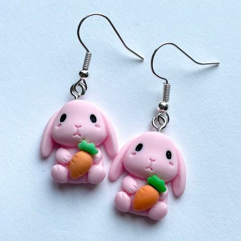 Easter Bunny Earrings, Kawaii Rabbit, Earrings Kawaii, Novelty Earrings, Rabbit Earrings, Easter Earrings, Kawaii Earrings, Clay Diy Projects, Rabbit Lover