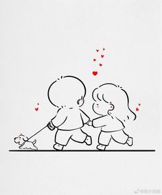 Couple With Dog Illustration, Cute Couple Drawings Ideas, Doodle Couple Cute Drawings, Couple Doodles Cute, Cute Love Illustration, Cute Love Doodles Couples, Couples Doodles, Couple Disney, Easy Love Drawings