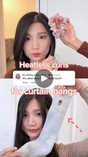 1.2M views · 125K reactions | Heatless curls for your curtain bangs♡ ̆̈ check out my previous videos for full tutorial.
.
.
Save and share if you find this type of reel helpful💞

#heatlesscurls #hair #hairstyles #explore | 韵琁 Daisy | beauty + hairstyles ❀˖° | ILLIT · Magnetic Illit Magnetic, Beauty Hairstyles, Heatless Curls, Curtain Bangs, Hair Hairstyles, Bangs, Daisy, Hairstyles, Hair Styles