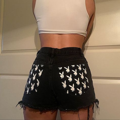 PACSUN x PLAYBOY Bunny Denim Shorts -size 24, black Bunny Pjs, Playboy Bunny Outfits, Bunny Clothes, Bunny Stuff, Clothes Wishlist, Pacsun Pants, Stage Outfit, Bunny Outfit, Playboy Bunny