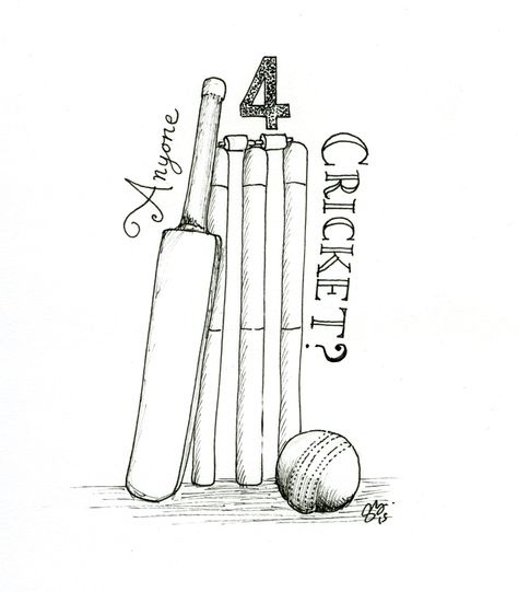 day 21 - #cricket Cricket Bat And Ball Drawing, Cricket Cartoon Art, Cricket Art Paintings, Simple Cricket Drawing, Cricket Tattoo Design Sport, Cricket Drawing Ideas, Cricket Journal Ideas, Cricket Sketch Drawing, Cute Cricket Drawing