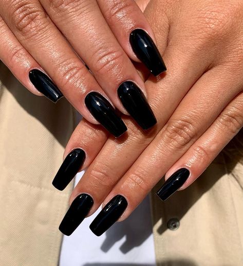 Acrylic black nails Black Nails Square Long, Black Nails Square Medium, Plain Black Acrylic Nails, Black Square Nails Long, Black Nail Extensions, Basic Black Nails, Plain Black Nails, Solid Black Nails, Black Square Acrylic Nails