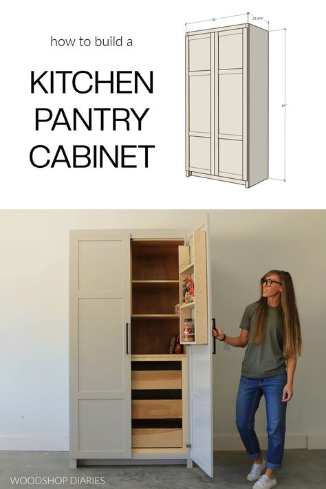 DIY Kitchen Pantry Cupboard How To Build A Kitchen Pantry, Diy Freestanding Pantry, Diy Kitchen Pantry Cabinet How To Build, Diy Cabinet Pantry, Easy Diy Pantry Cabinet, Pantry Cabinet Plans, Diy Built In Pantry Cabinet, Pantry Cabinet Ideas Diy, Pantry Diy Build