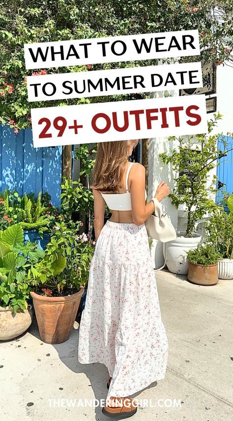 29 Amazing Summer Date Outfits Guaranteed To Wow Your Date - The Wandering Girl Dinner Date Outfit Inspiration, Cute Summer Date Outfits, Dresses For A Date, Date Outfit Dress, Beach Date Outfit, Summer Date Outfit, White Flowy Maxi Dress, Outdoor Party Outfits, Dinner Outfit Summer