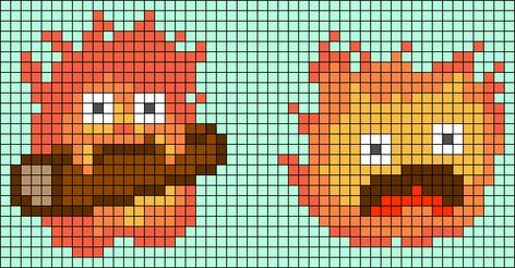 Calcifer Cross Stitch Pattern, Calcifer Perler Beads, Howls Moving Castle Crochet Tapestry, Calcifer Alpha Pattern, Ponyo Pixel Grid, Howls Moving Castle Knitting, Howls Moving Castle Alpha Pattern, Howls Moving Castle Cross Stitch Pattern, Cross Stitch Howl's Moving Castle