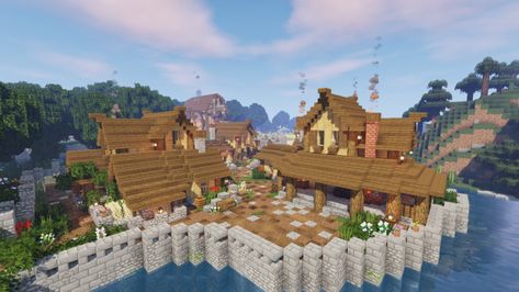 Minecraft Medieval Village With Castle World Download - BlueNerd Minecraft Villages, Minecraft Medieval Castle, Minecraft Medieval Village, Medieval House, Minecraft Banner Designs, Minecraft House Plans, Minecraft House Tutorials, Minecraft Castle, Minecraft Medieval