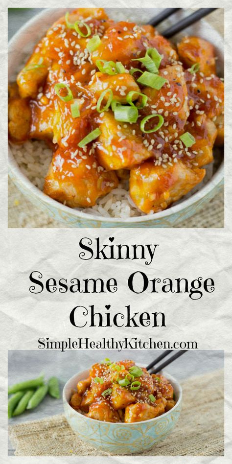 Skinny Sesame Orange Chicken | from Simple Healthy Kitchen Sesame Orange Chicken, Orange Sesame Chicken, Healthy Orange Chicken, Asian Dish, Orange Chicken Recipe, Chicken Easy, Food Gallery, Sesame Chicken, Chicken Bites