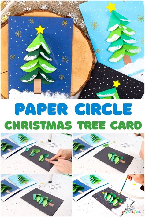 Looking for an easy homemade Christmas card idea? why not craft our sweet paper circle Christmas tree card with the kids this festive season. Kids Holiday Cards Diy, Christmas Thank You Cards From Kids, School Christmas Cards, Easy Kids Christmas, Homemade Christmas Card, Diy Craft For Kids, Homemade Christmas Tree, Homemade Holiday Cards, Paper Circle