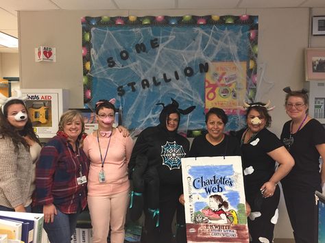 Diy Charlottes Web Costumes, Charlottes Web Group Costume, Charlottes Web Costumes Book Characters, Charolettes Web Costumes, Charlotte’s Web Costume Diy, Charolettes Web, Elementary School Office, Charlottes Web Movie Poster, Charlotte's Web