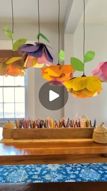 Flower Newspaper, Diy Flower Lamp How To Make, Diy Flower Petal Lamp Shade, Flower Craft From Recycled Materials, Crepe Paper Flower Pendant Light Diy, Paper Mache Flower Lamp, Paper Flower Lights, Summer Art Activities, Giant Flowers Diy