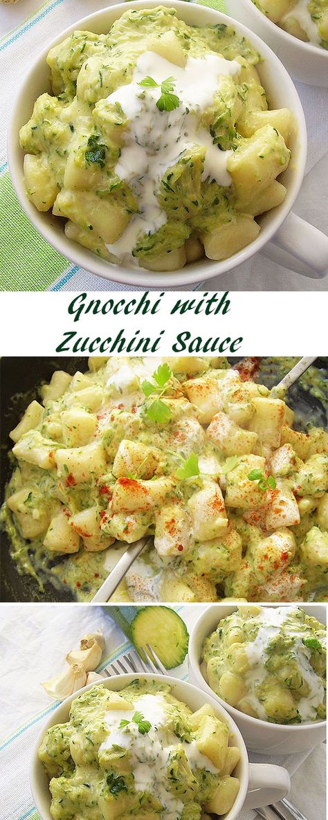 Gnocchi with Zucchini Sauce - excellent lunch or dinner made of zucchinis, gnocchi and drippings. Gnocchi With Zucchini, Zucchini Gnocchi, Dinner Zucchini, Clean Nutrition, Meatballs Pasta, Zucchini Sauce, Creamy Zucchini, Veggie Dinners, Vegetarian Ideas