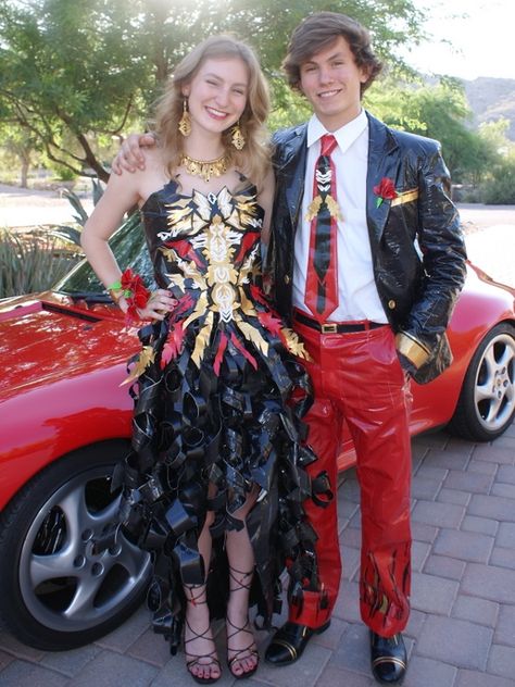 Duck Tape Dress, Duct Tape Clothes, Duct Tape Prom Dress, Duct Tape Dress, Duck Tape Ideas, Duck Tape Projects, Tape Fashion, Prom Attire, Red Porsche