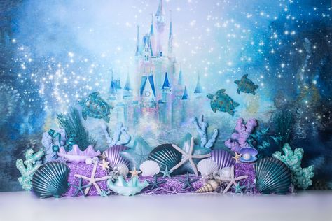 Mermaid Birthday Decorations, Castle Backdrop, Under The Sea Birthday, Mermaid Under The Sea, Sea Birthday, Baby 1st Birthday, Photography Newborn, Fabric Backdrop, Birthday Decoration