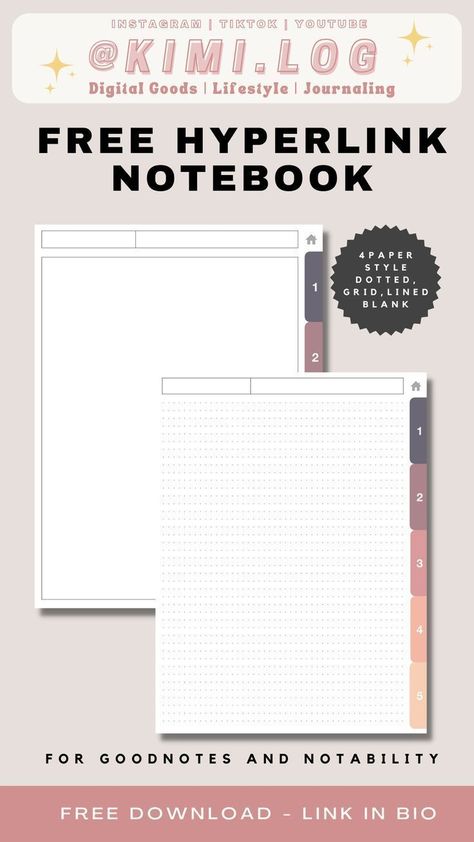 Free Hyperlink Digital Notebook + Stickers ✨| GoodNotes 5 📖 | Digital Planning Made Easy  monthlyplannerprintable #plannerorganization🖍️. Goodnotes Note Template Free, How To Make Tabs In Goodnotes, Goodnotes Diary Template, Procreate Notes Template, Goodnotes Notebook Paper, Penly App Template, Good Notes Templates Free Note Taking, Goodnotes Paper Template Free, Free Digital Planner Template Goodnotes 2023