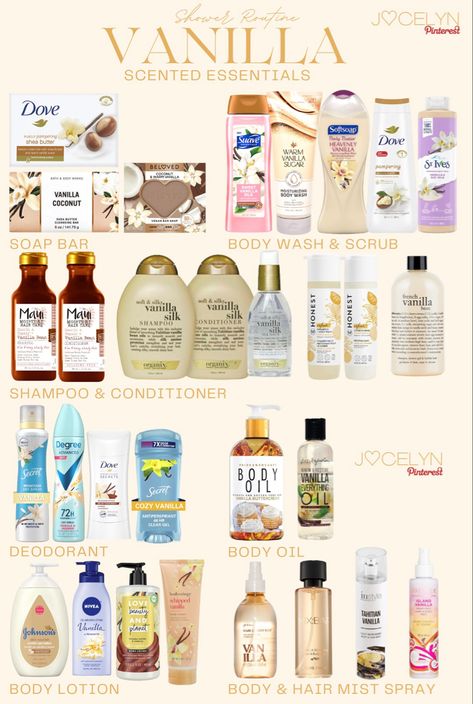 Smell Good All Day Combo, Vanilla Bath Routine, Scent Combos Hygiene Vanilla, Good Smelling Shampoo, Shower Products Routine, Vanilla Self Care Products, Everything Shower List, Scent Combos Hygiene, How To Smell Like Vanilla