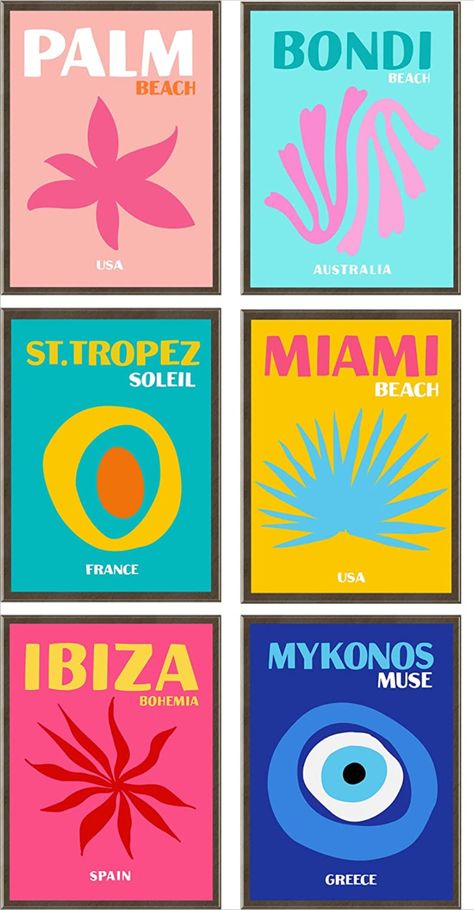 Bondi Preppy Poster, Miami Beach Usa Poster, Travel Aesthetic Poster, Ibiza Painting, Assouline Aesthetic, Preppy Posters For Room, Preppy Poster Prints, Preppy Art Prints, Miami Beach Poster