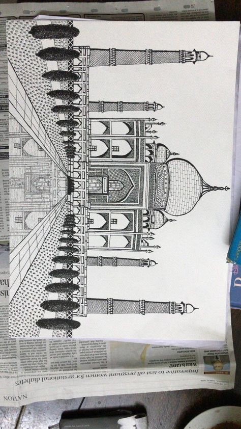 Taj Mahal Sketch, Mosque Drawing, تاج محل, Mocha Bear, Mixing Paint Colors, Scratchboard Art, Pencil Sketch Drawing, Pen Art Drawings, Cool Pencil Drawings