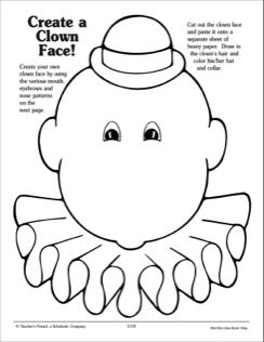 Create a Clown Face: Feature Patterns} - Printables Printable Arts And Crafts, Clown Pattern, Elephant Mask, Clown Crafts, Accelerated Reader, Clown Face, Headband Crafts, Patterns Printable, Guided Reading Levels