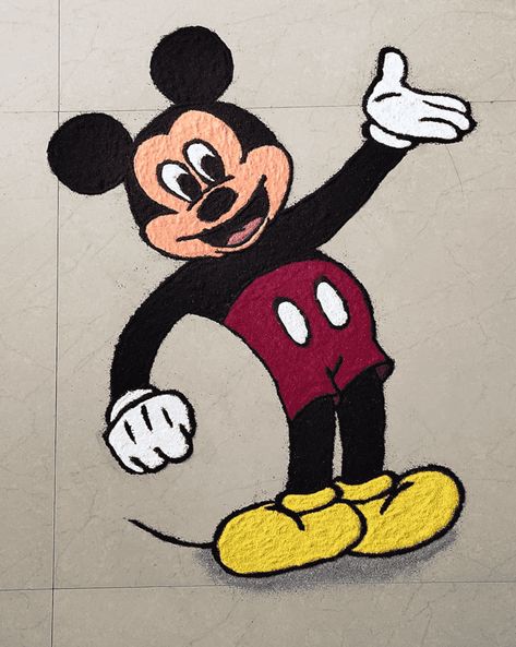 New Year Rangoli Design Cartoon, Mickey Mouse Rangoli, Cartoon Rangoli Designs Diwali, Cartoon Rangoli Designs Easy, Rangoli Pic, Hanuman Rangoli, Cartoon Rangoli, New Year Rangoli Design, Rangoli Big