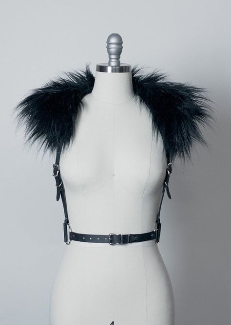 Harness Outfit, Goth Steampunk, Harness Belt, Lion Costume, Fashion Themes, All Black Everything, White Faux Fur, Black Faux Fur, Faux Fur Collar