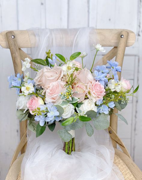 Boho Bridal Bouquet, Blush Pink and Light Blue Wedding Bouquet, Wedding Flower Bouquet, Design in Rose, Daisy and Delphinium - Etsy Light Blue Wedding Bouquet, Bridal Bouquet Blush Pink, Light Blue Delphinium Bouquet, Delphinium Bouquet, Bridal Bouquet Blush, Flower Bouquet Design, Iris Wedding, Boho Bridal Bouquet, Pastel Wedding Theme