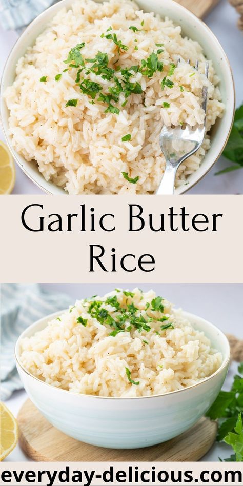 Roasted Garlic Rice, Sides For Fish, Buttered Rice Recipe, Garlic Rice Recipes, Garlic Butter Rice, Lemon Thyme Chicken, Make Garlic Butter, Breaded Chicken Cutlets, Rice Side Dish Recipes