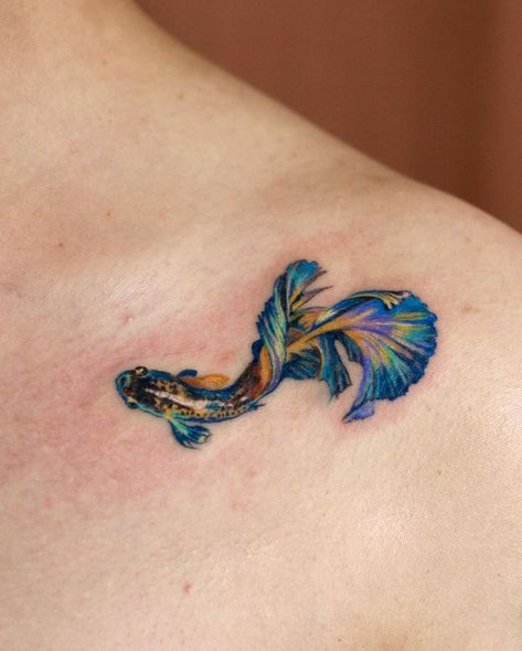 Watercolour Fish Tattoo, Blue Betta Fish Tattoo, Fish Tattoo Betta, Berta Fish Tattoo, 3d Fish Tattoo, Fish Tattoo Colorful, Betta Fish Tattoos, Guppy Fish Tattoo, Betta Fish Tattoo Design