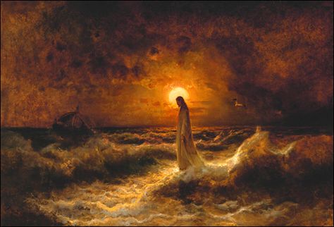 "Walking on Water", by Julius Sergius von Klever.    I love this painting that reminds that even Christ needed time to himself--and the way he got this is by walking on water where he could be alone with his thoughts. Walking On Water, Images Of Christ, Pictures Of Christ, Bel Art, Lds Art, Prophetic Art, Wallpaper Laptop, Biblical Art, Jesus Images