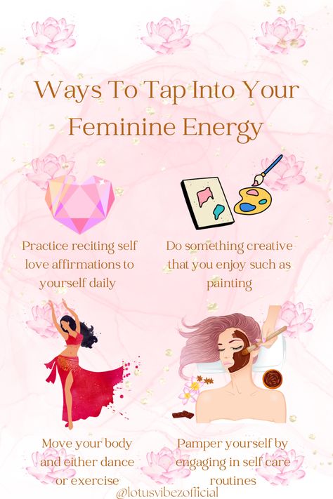 These are some effective ways that you can tap into your feminine energy!🎀 #femininity #selfcare #creativity #affirmations #selflove #selflovejourney #dance Holistic Cleaning, Peace Love And Happiness, Femininity Tips, Feminine Spirituality, Feminine Energy Aesthetic, Manifestation Meditation, Divine Feminine Spirituality, Feminine Health, Energy Healing Spirituality